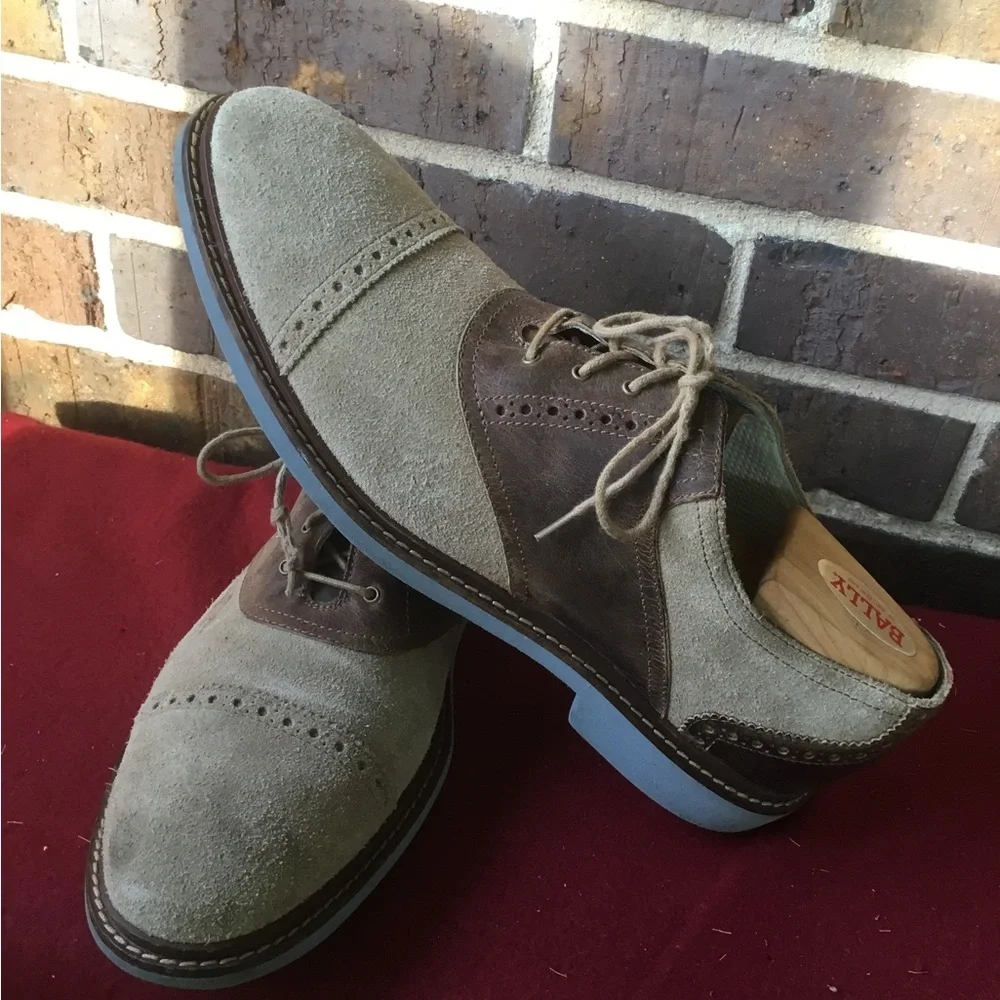 Cole Haan Two-Tone Beige and Brown Suede Derby Oxfords